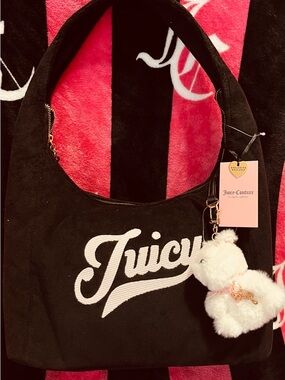 Juicy Couture Black Bag with White Plush Bear Charm